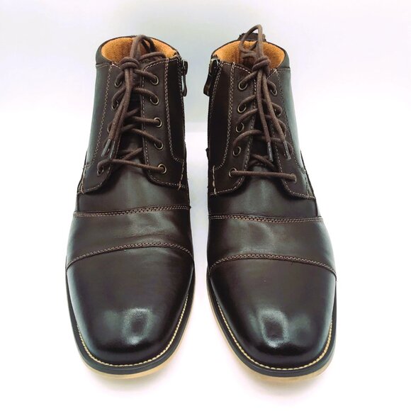 Steve Madden Jabbar Dk Brown Leather Boots, Cap Toe & Side Zip Men\'s Size 11 EUC main image 6